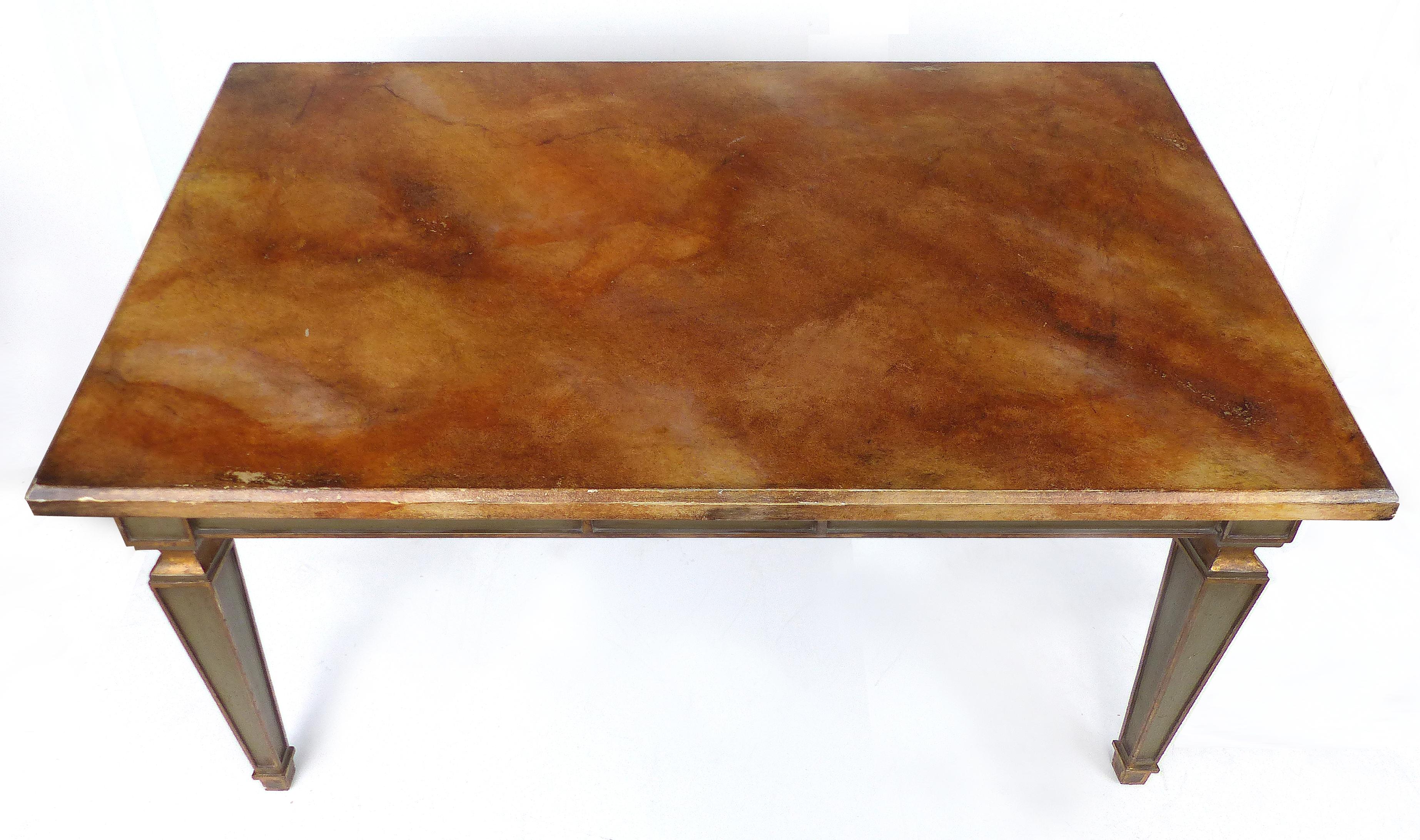 Faux Painted Writing Library Table with Green and Gilt Tapering Legs (Gemalt)