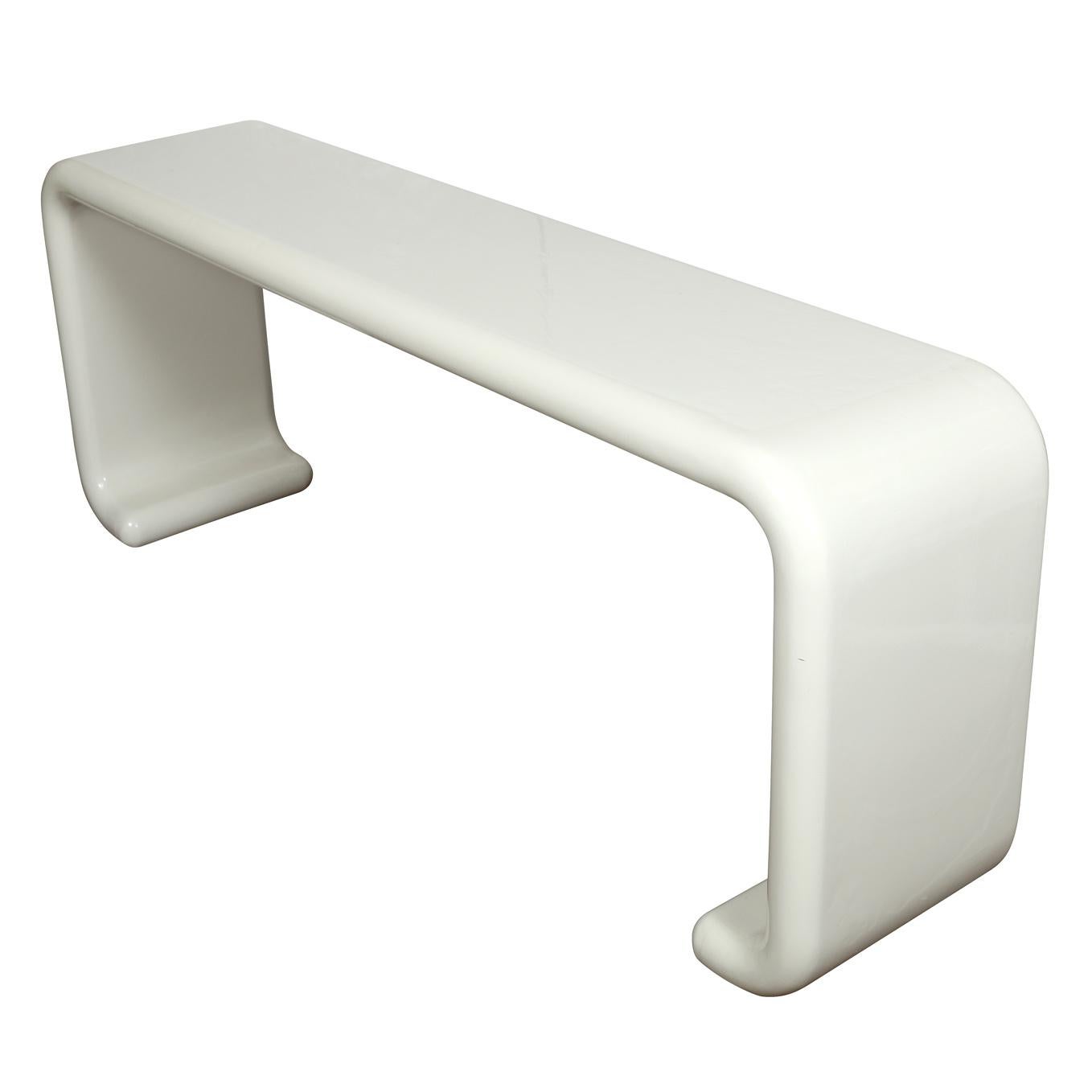 Karl Springer style, white painted waterfall edge long console.