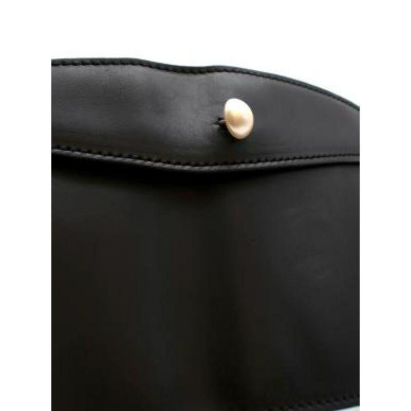 Faux Pearl Black Leather Logo Waist Belt For Sale 4