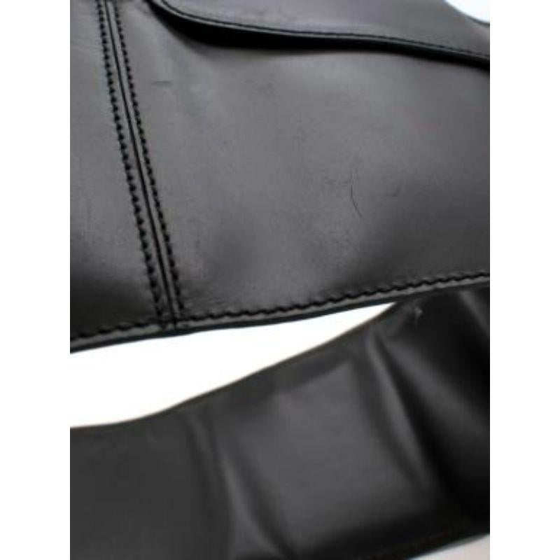 Faux Pearl Black Leather Logo Waist Belt For Sale 3