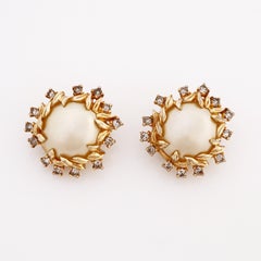 Faux Pearl Earrings With Gilded Wreath By Jomaz, 1960s