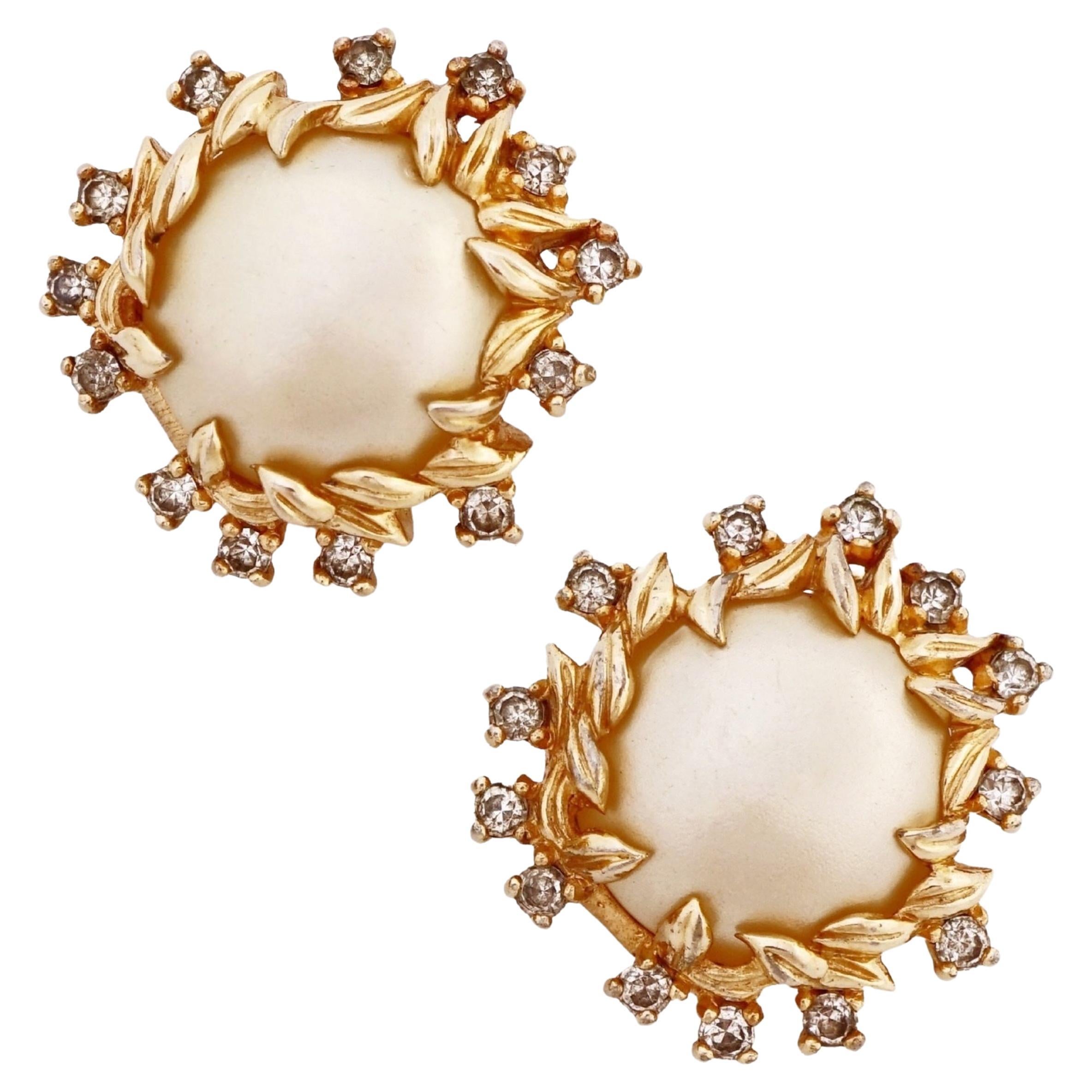 Faux Pearl Earrings With Gilded Wreath By Jomaz, 1960s