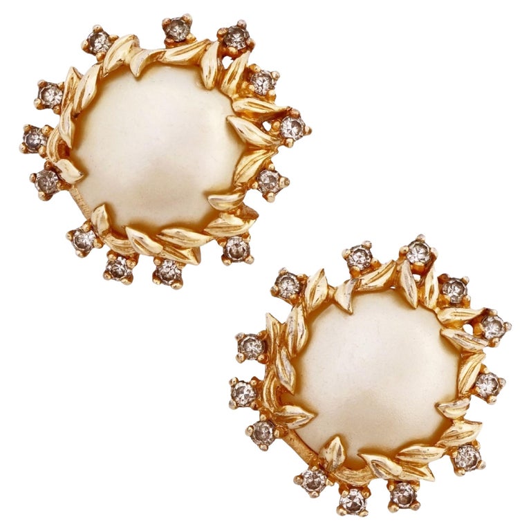 Faux Pearl Earrings With Gilded Wreath By Jomaz, 1960s at 1stDibs
