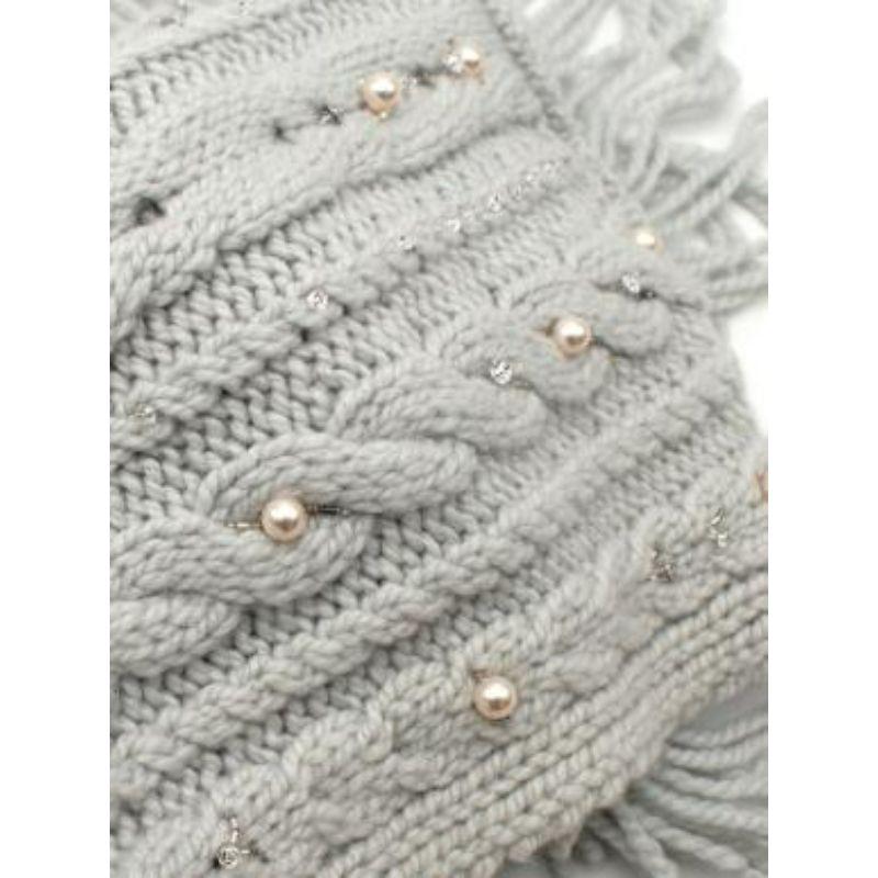Faux Pearl Embellished Light Blue Cashmere Scarf In Good Condition For Sale In London, GB