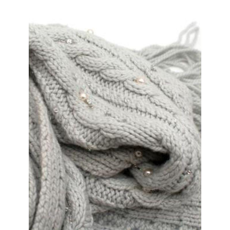 Faux Pearl Embellished Light Blue Cashmere Scarf For Sale 1