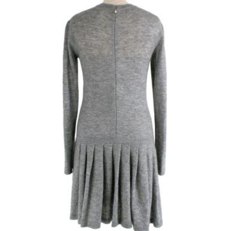 Gray Faux Pearl Embellished Pleated Knit Dress For Sale