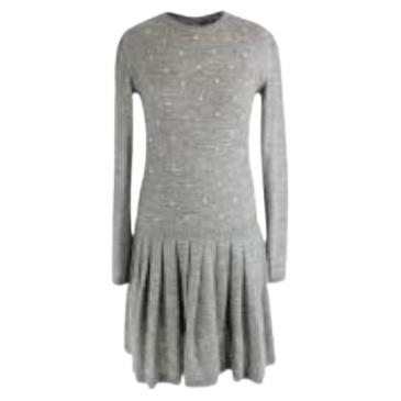 Faux Pearl Embellished Pleated Knit Dress For Sale