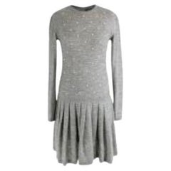 Faux Pearl Embellished Pleated Knit Dress
