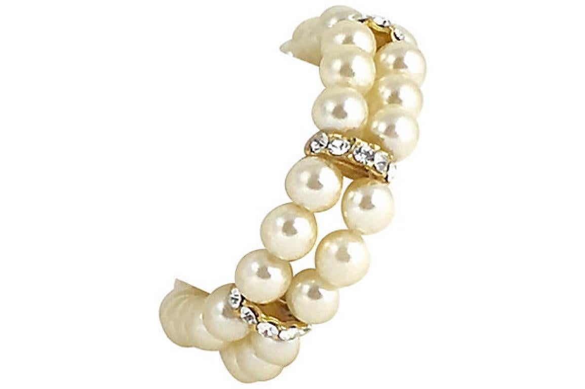 Faux Pearl Strass Doppel Stand Armband im Angebot 6