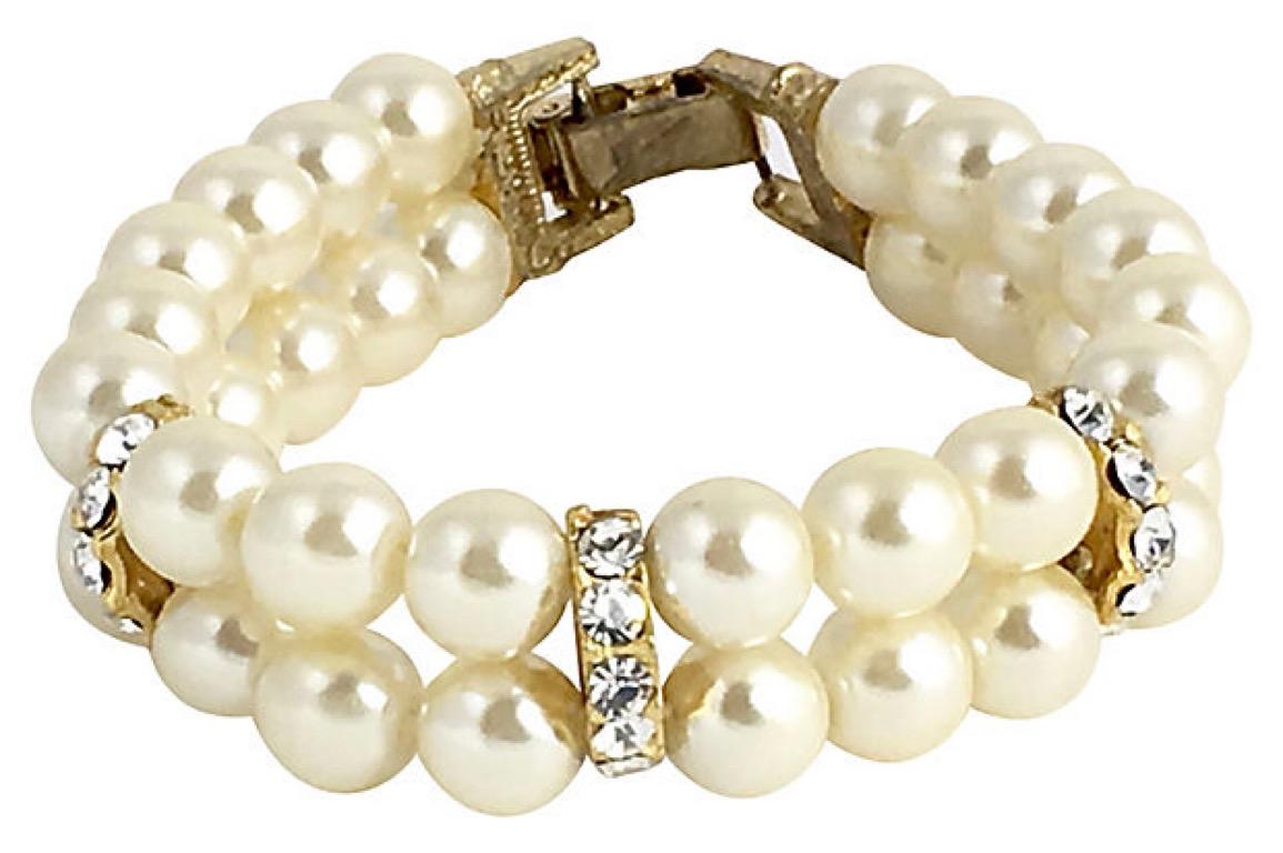Faux Pearl Rhinestone Double Stand Bracelet For Sale 4