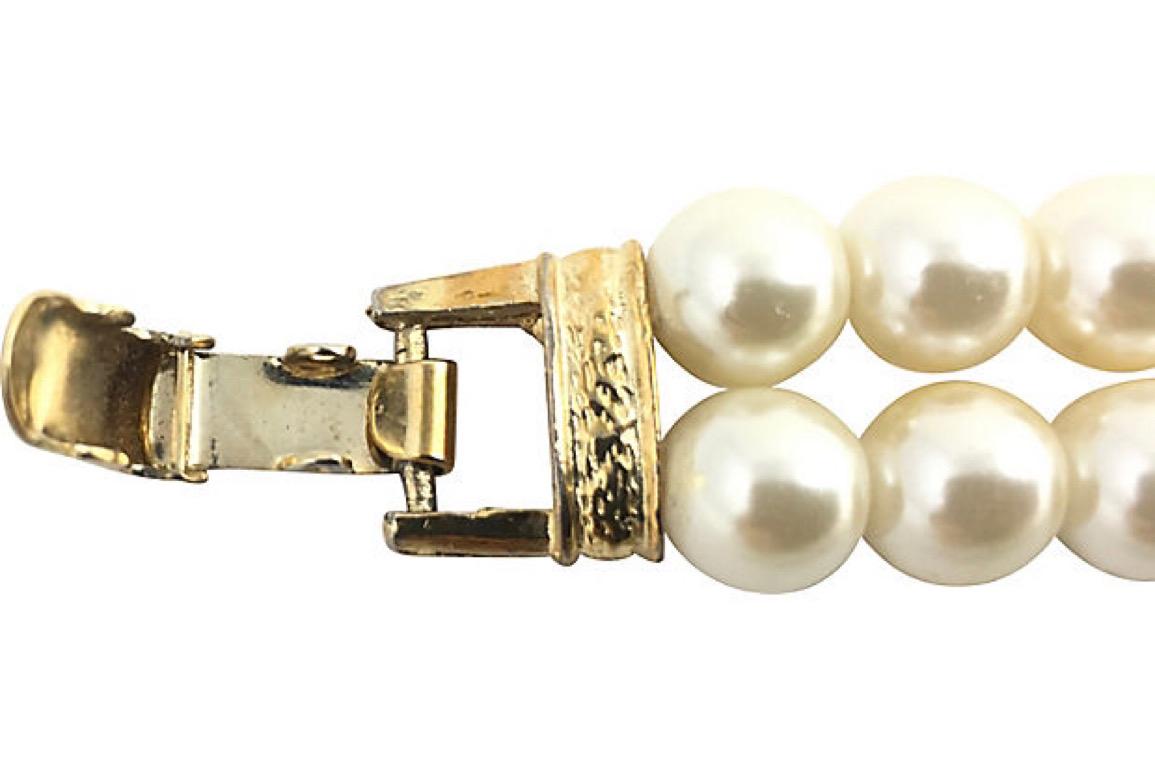 Women's Faux Pearl Rhinestone Double Stand Bracelet For Sale