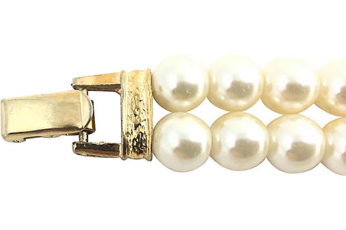 Faux Pearl Rhinestone Double Stand Bracelet For Sale 1