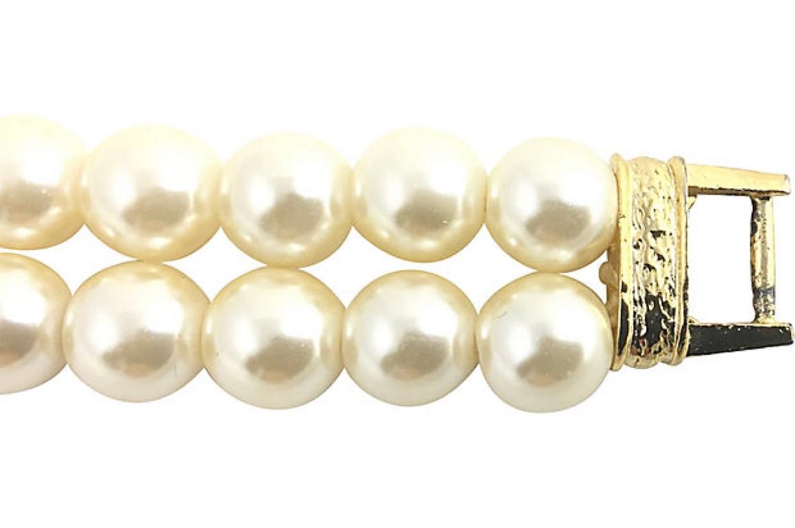 Faux Pearl Rhinestone Double Stand Bracelet For Sale 2