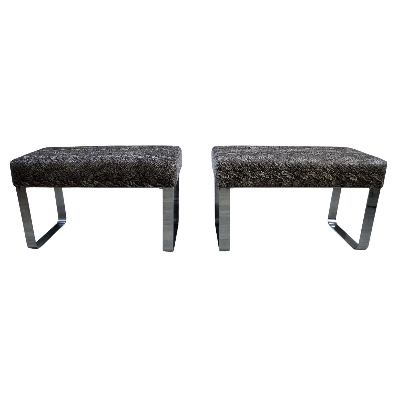 Faux Python and Chrome Covered Parsons Ottomans Contemporary Modern