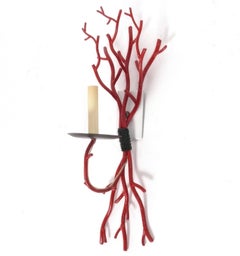 Apliques de metal imitación coral rojo Lámparas de pared estilo Hollywood Regency Maison Jansen