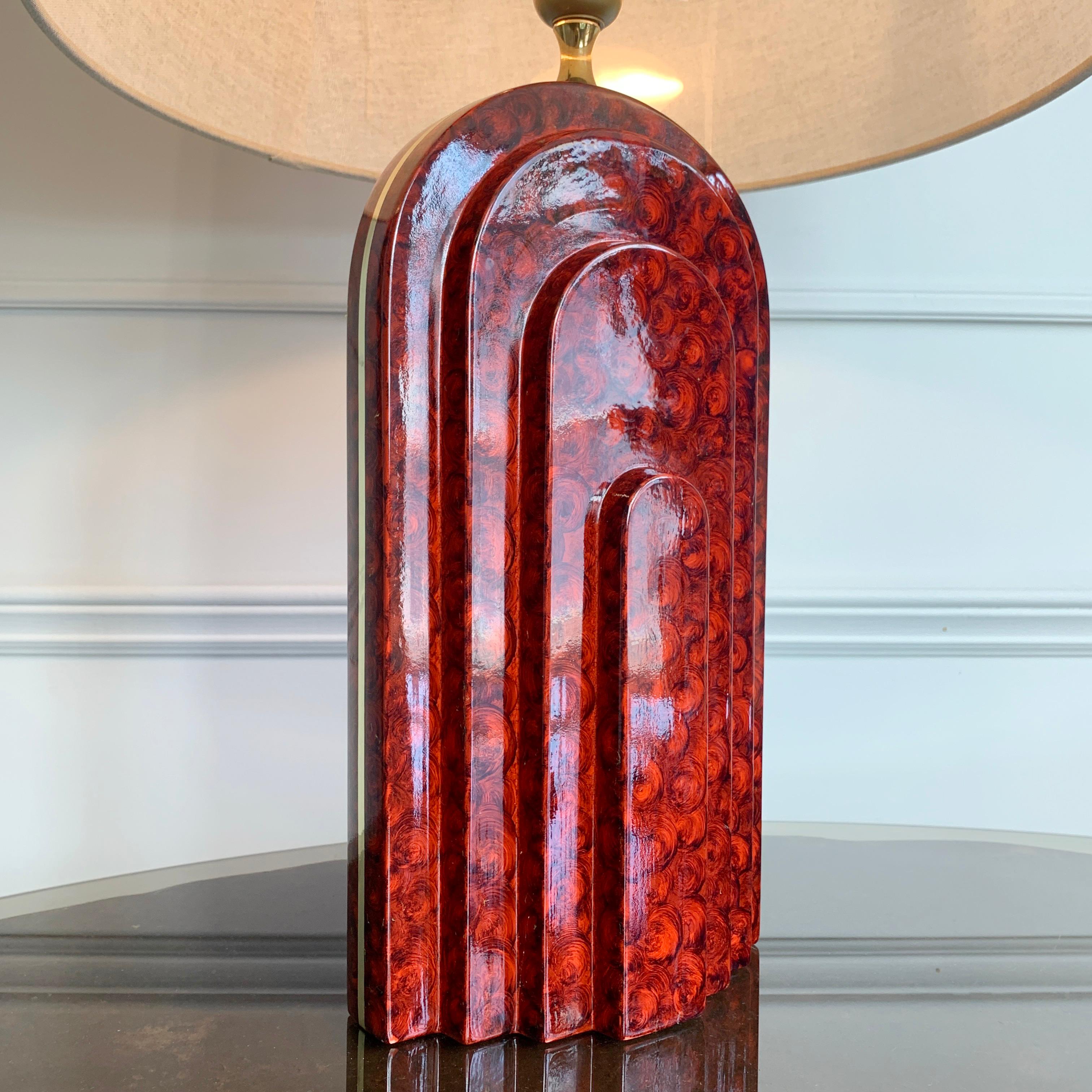 Glazed Faux Red Tortoiseshell Ceramic Italian Lamp, 1980's