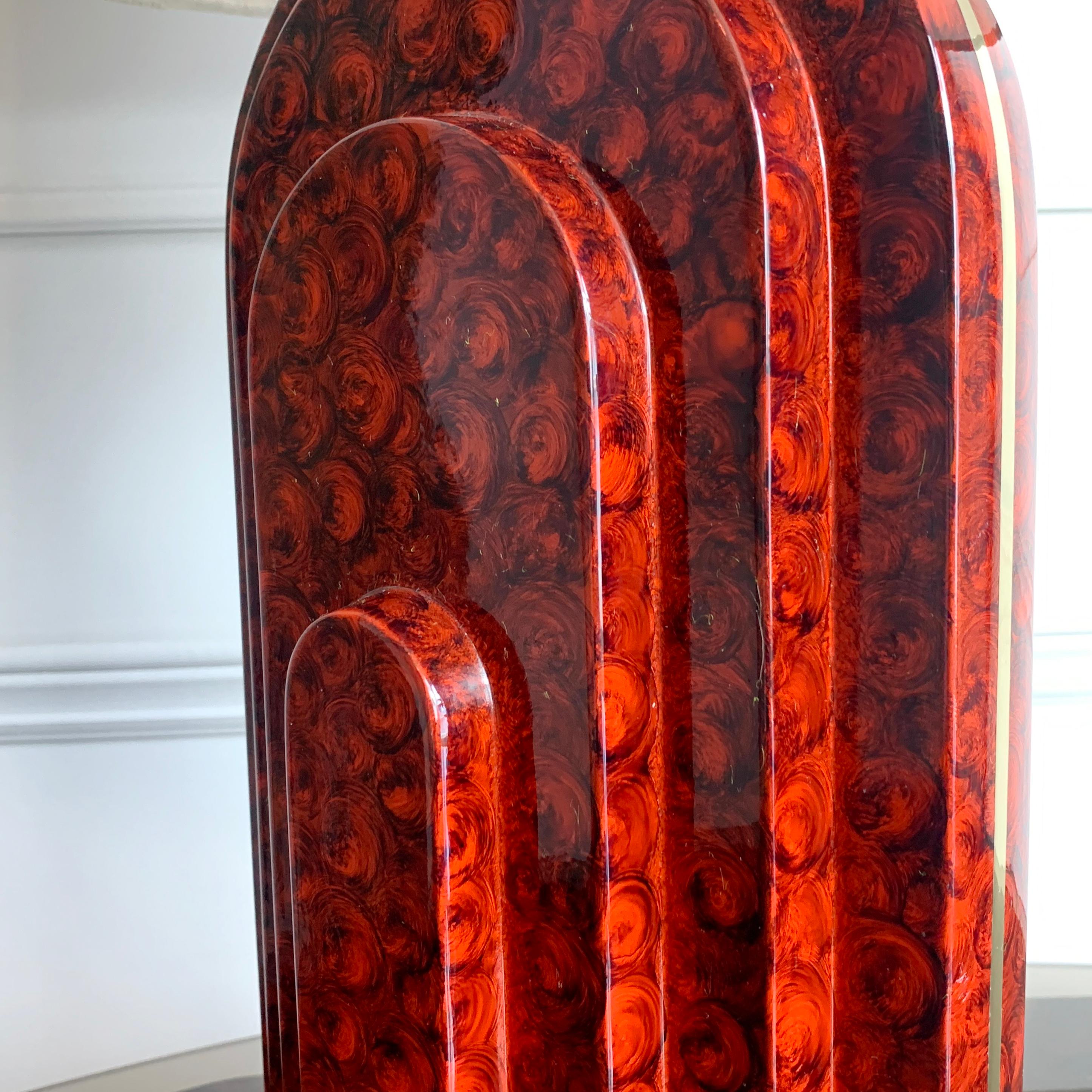 Faux Red Tortoiseshell Ceramic Italian Lamp, 1980's 2