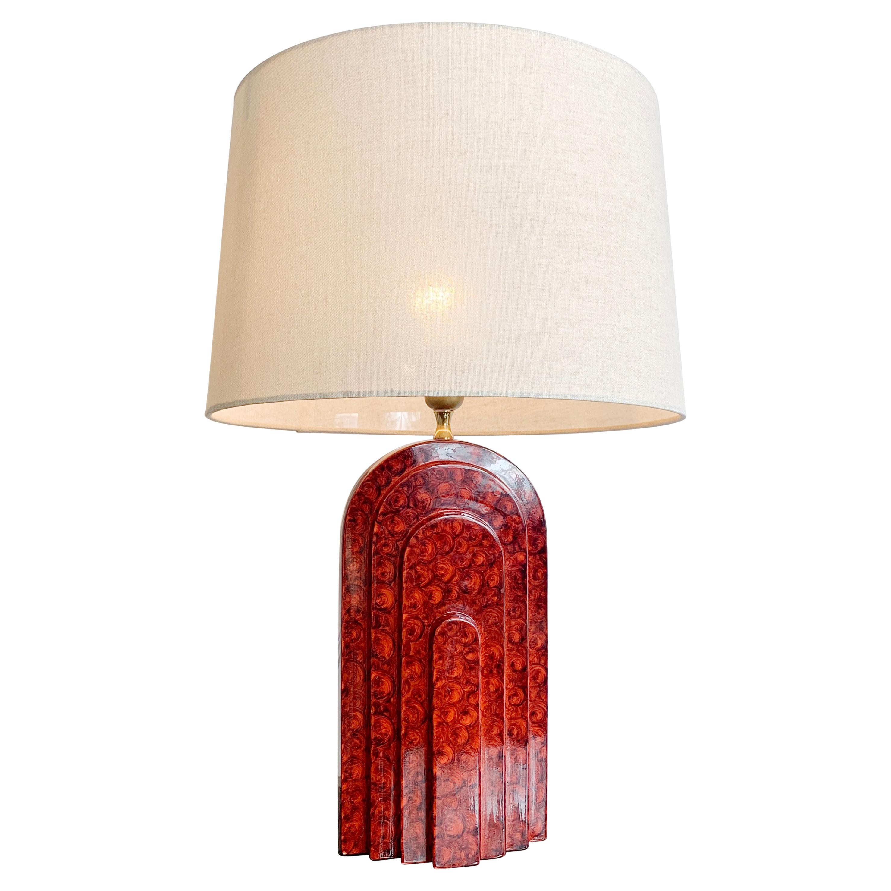 Faux Red Tortoiseshell Ceramic Italian Lamp, 1980's