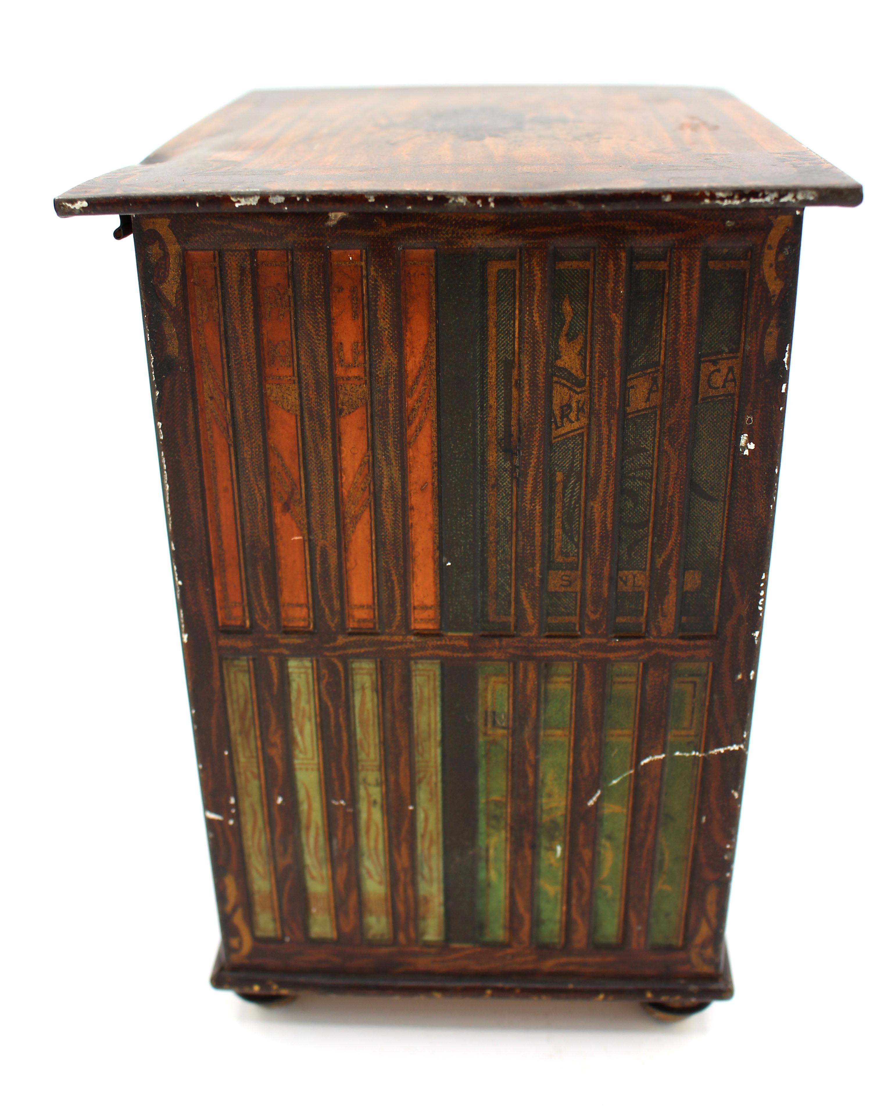Edwardian Faux Revolving Bookcase Biscuit Tin Box by Huntley & Palmers, 1905, English For Sale
