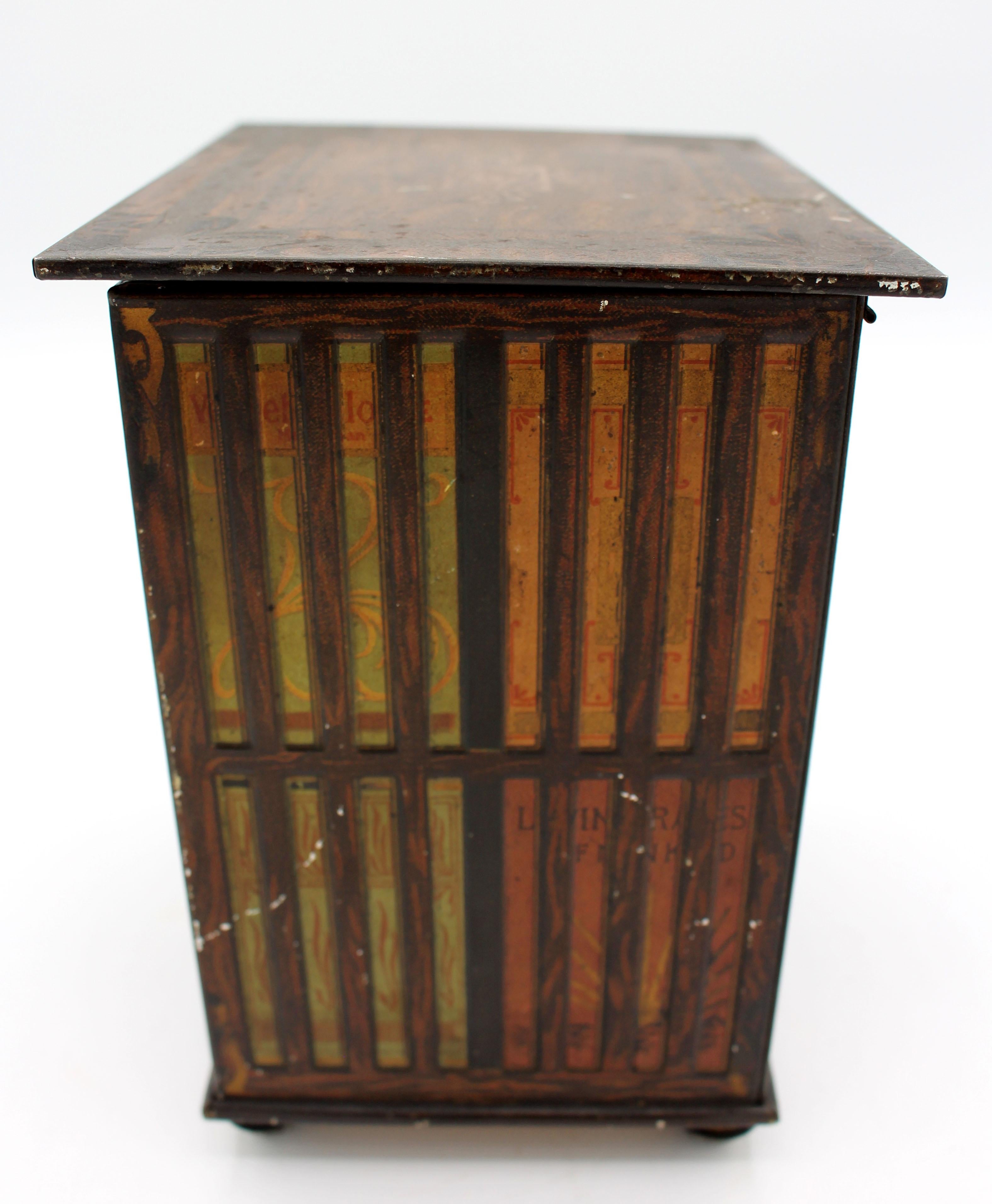 Edwardian Faux Revolving Bookcase Biscuit Tin Box by Huntley & Palmers, 1905, English For Sale