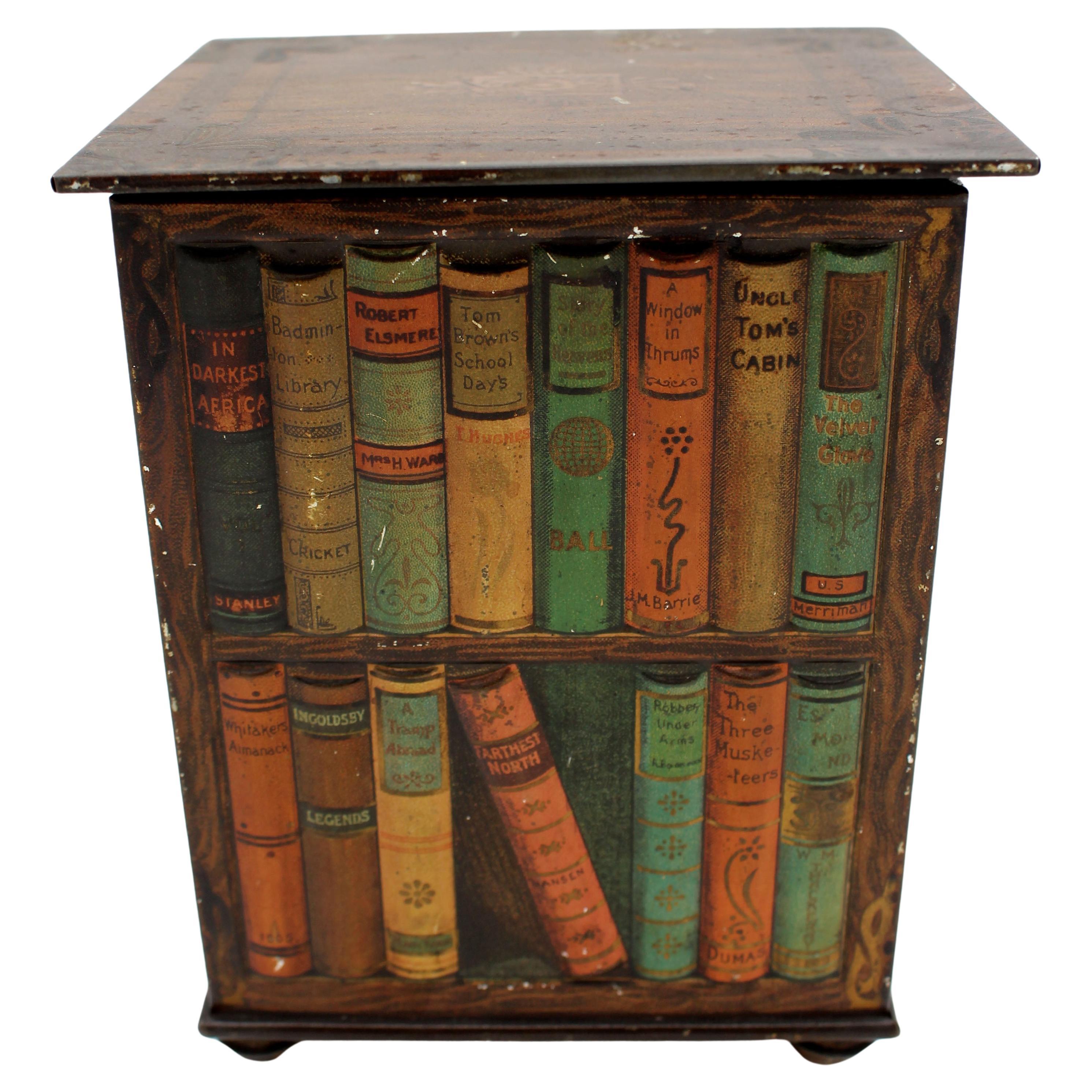 Faux Revolving Bookcase Biscuit Tin Box by Huntley & Palmers, 1905, English For Sale