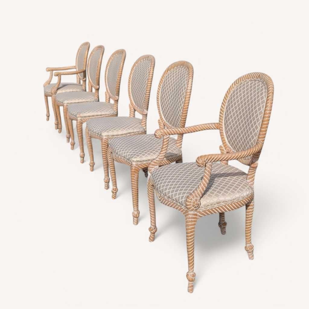 Sedie da pranzo in finta corda di faggio cerato, set di 6, anni '80 circa, Casa Stradivari in vendita 4