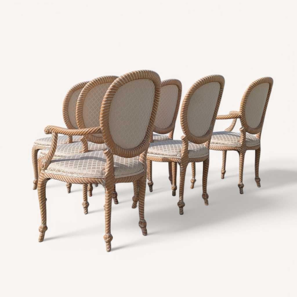 Sedie da pranzo in finta corda di faggio cerato, set di 6, anni '80 circa, Casa Stradivari in vendita 7