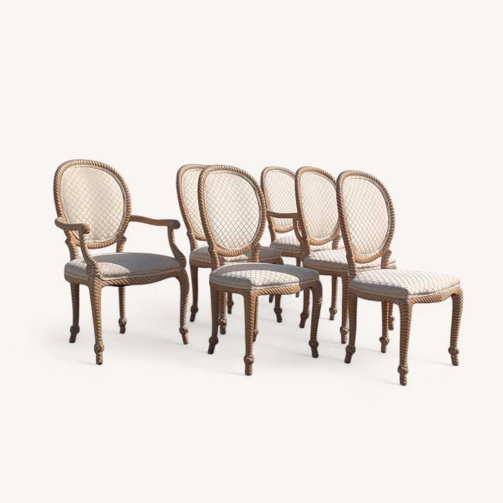 Sedie da pranzo in finta corda di faggio cerato, set di 6, anni '80 circa, Casa Stradivari in vendita 9