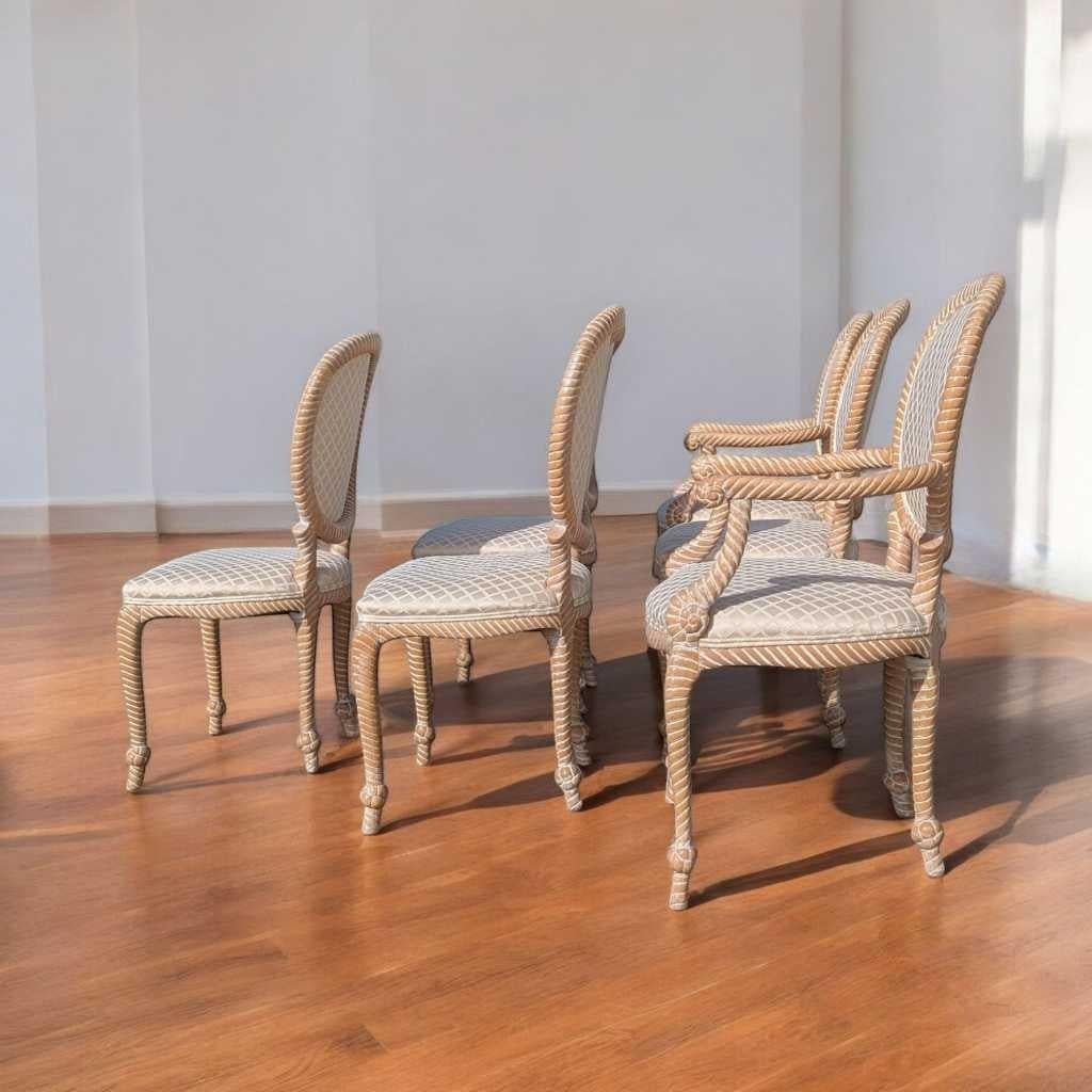 Postmoderno Sedie da pranzo in finta corda di faggio cerato, set di 6, anni '80 circa, Casa Stradivari in vendita