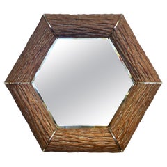 Faux Saguaro and Brass Hexagonal Shape Wall Mirror