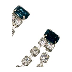 Faux Sapphire Marquise CZ Double Strand Ellipse Dangle Earrings, Pierced