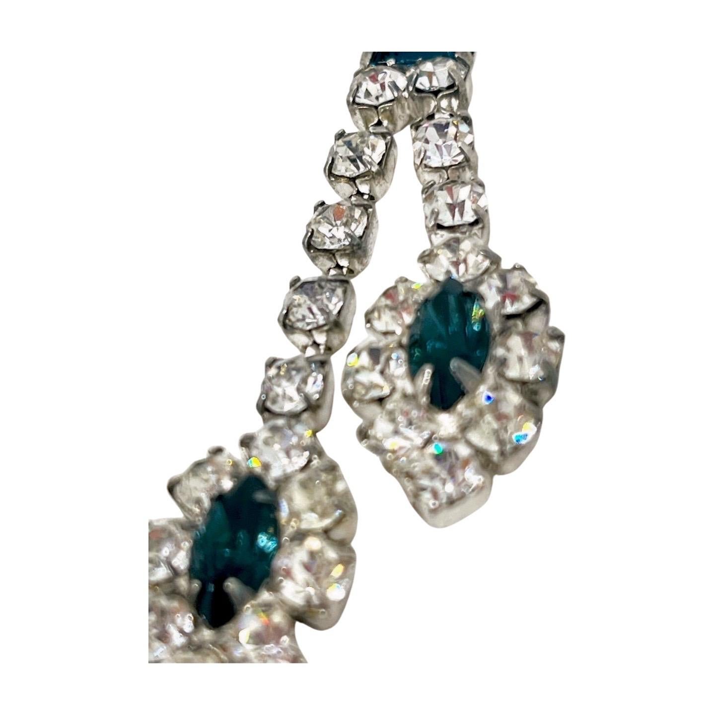 Pendants d'oreilles Ellipse CZ à double rang en faux saphir marquise en vente 2