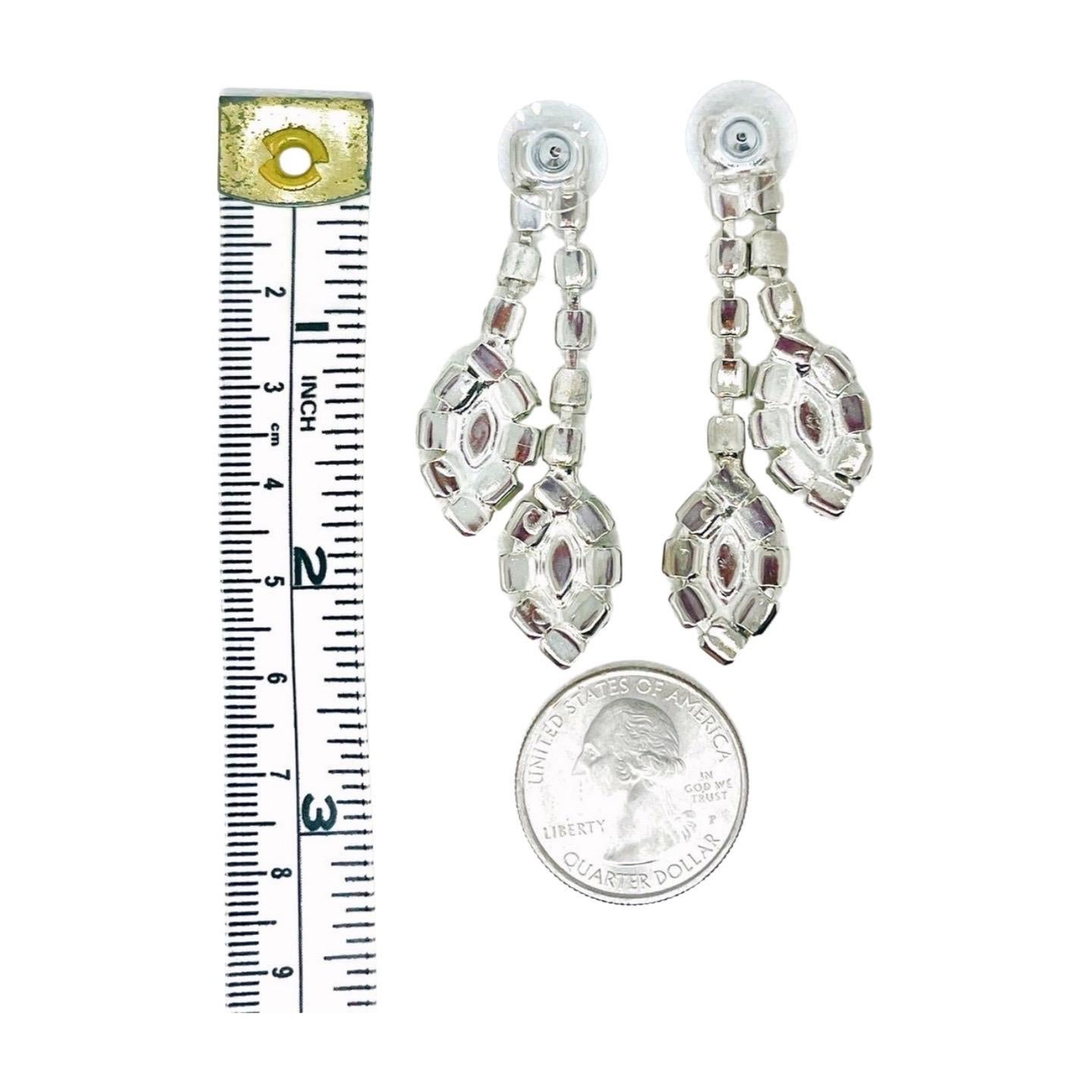 Pendants d'oreilles Ellipse CZ à double rang en faux saphir marquise en vente 4