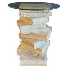 Faux Sculpture of Stacked Books Composite Side Table