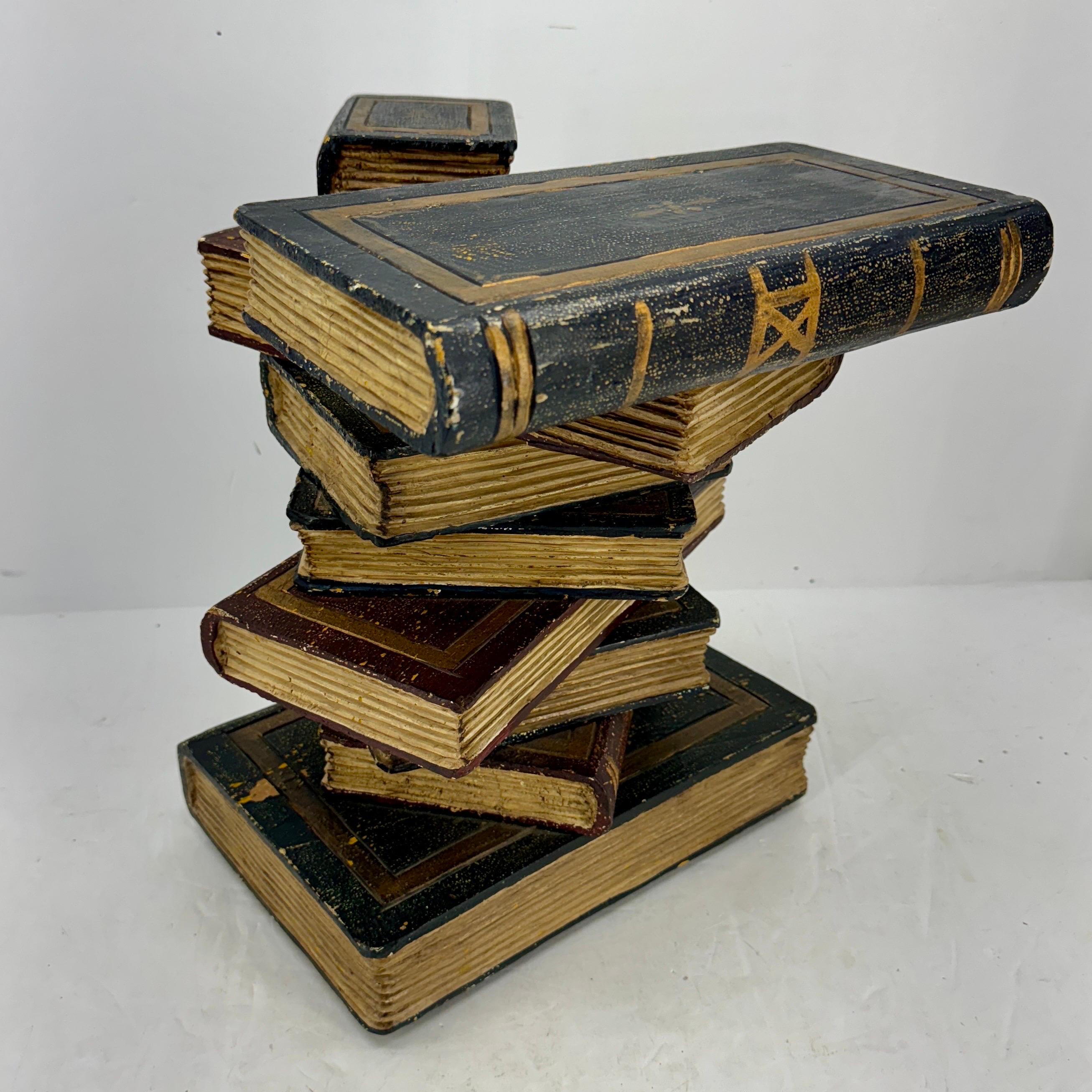  Faux Sculpture of Stacked Books Wood Side Table 5