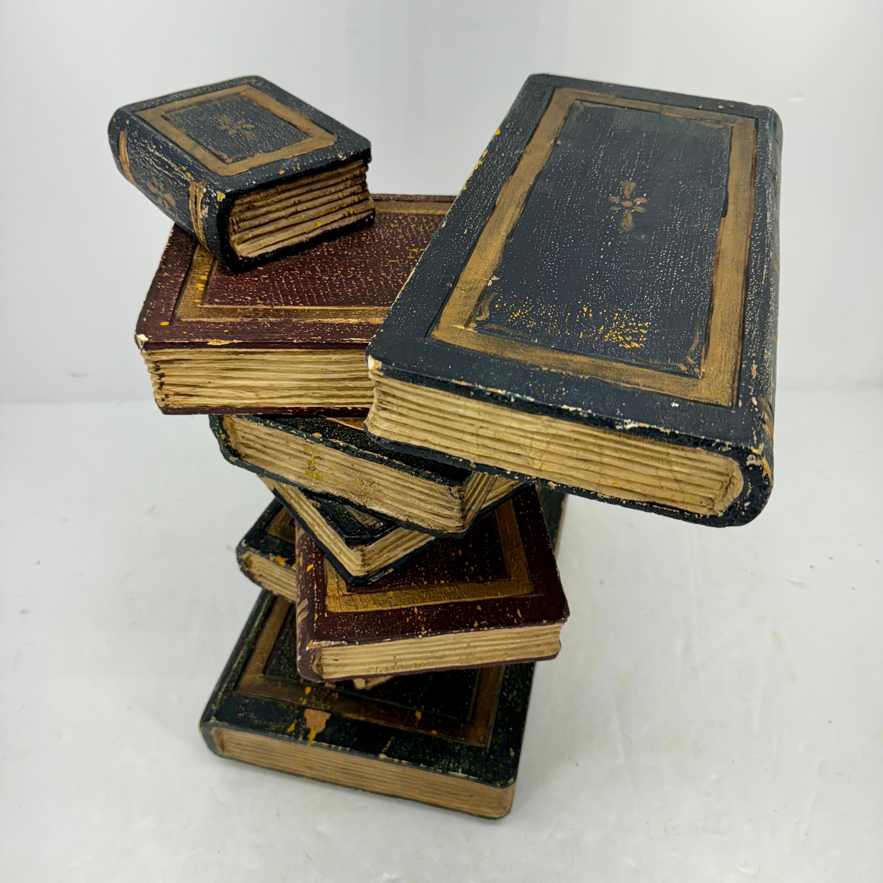  Faux Sculpture of Stacked Books Wood Side Table 7