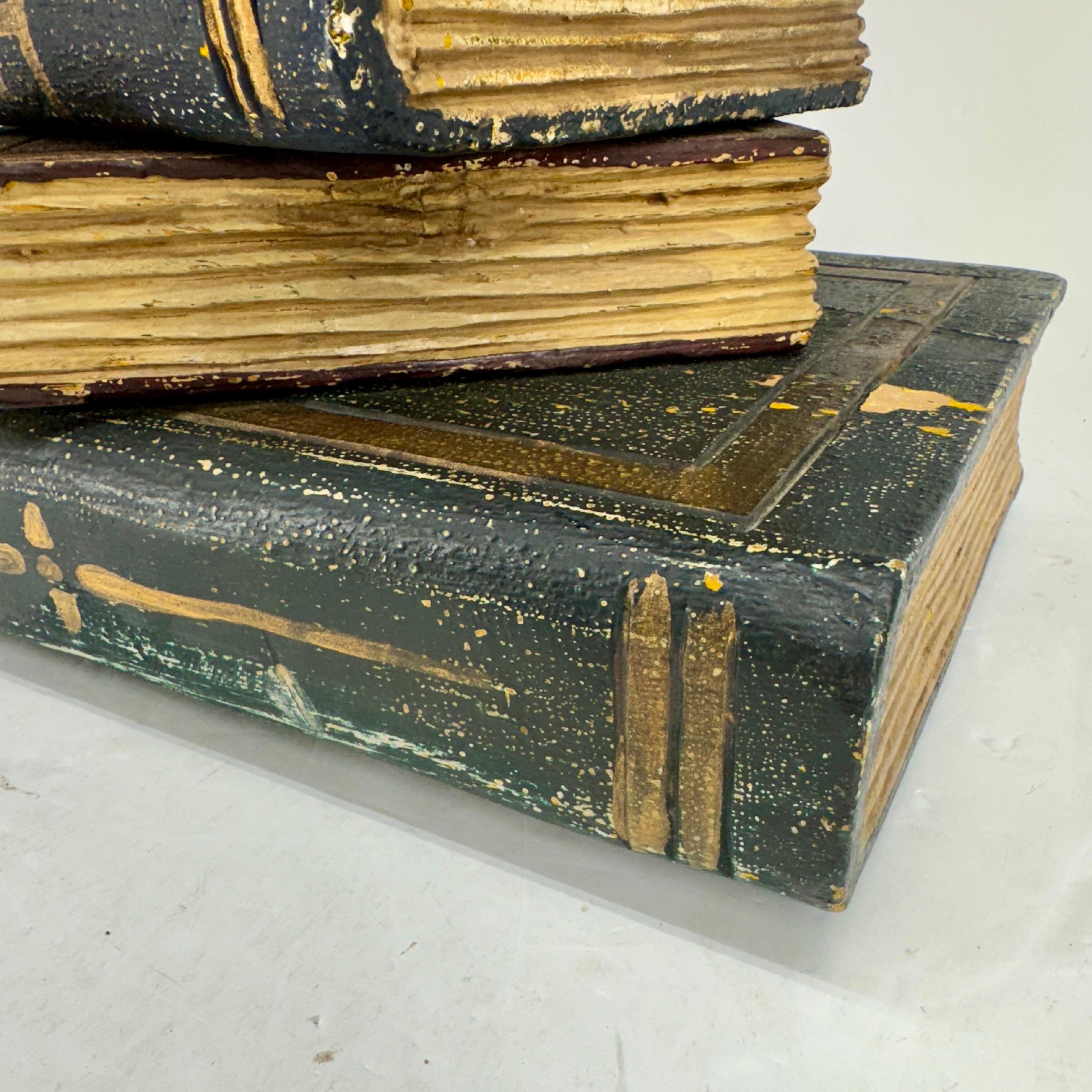 Faux Sculpture of Stacked Books Wood Side Table In Good Condition In Haddonfield, NJ
