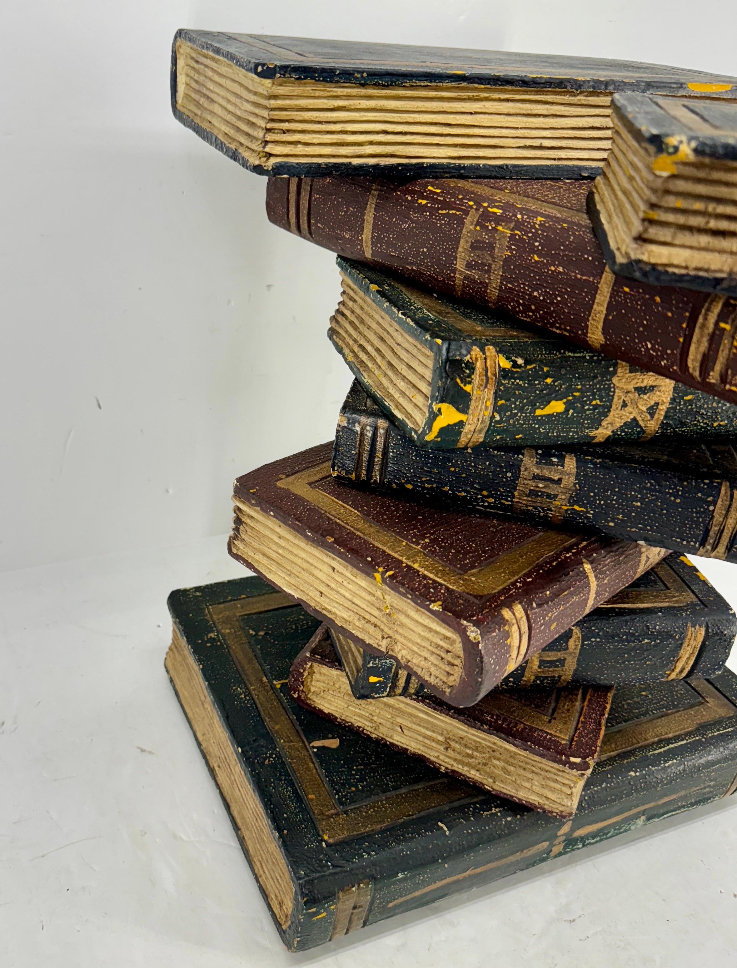 20th Century Faux Sculpture of Stacked Books Wood Side Table