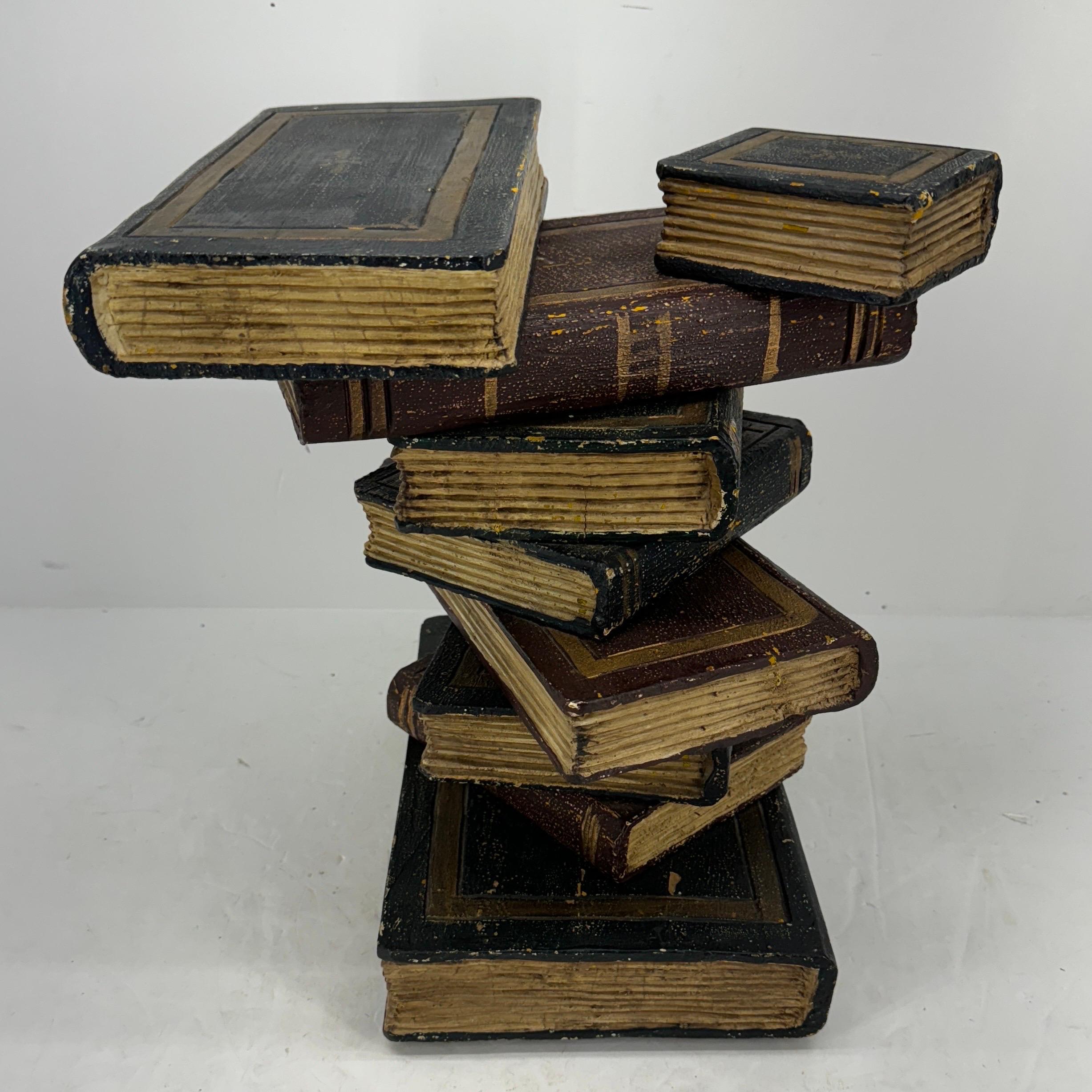  Faux Sculpture of Stacked Books Wood Side Table 1