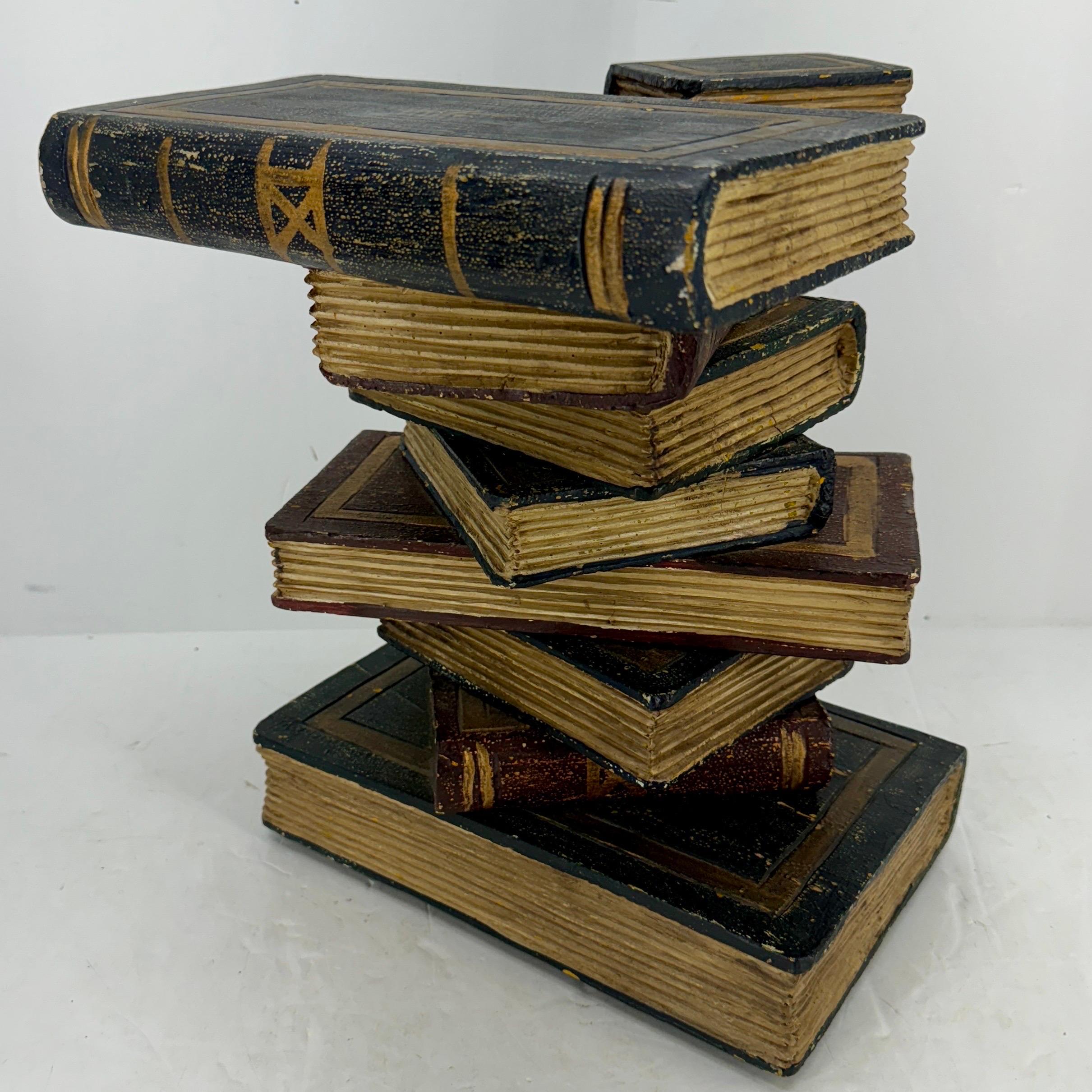 Faux Sculpture of Stacked Books Wood Side Table 2
