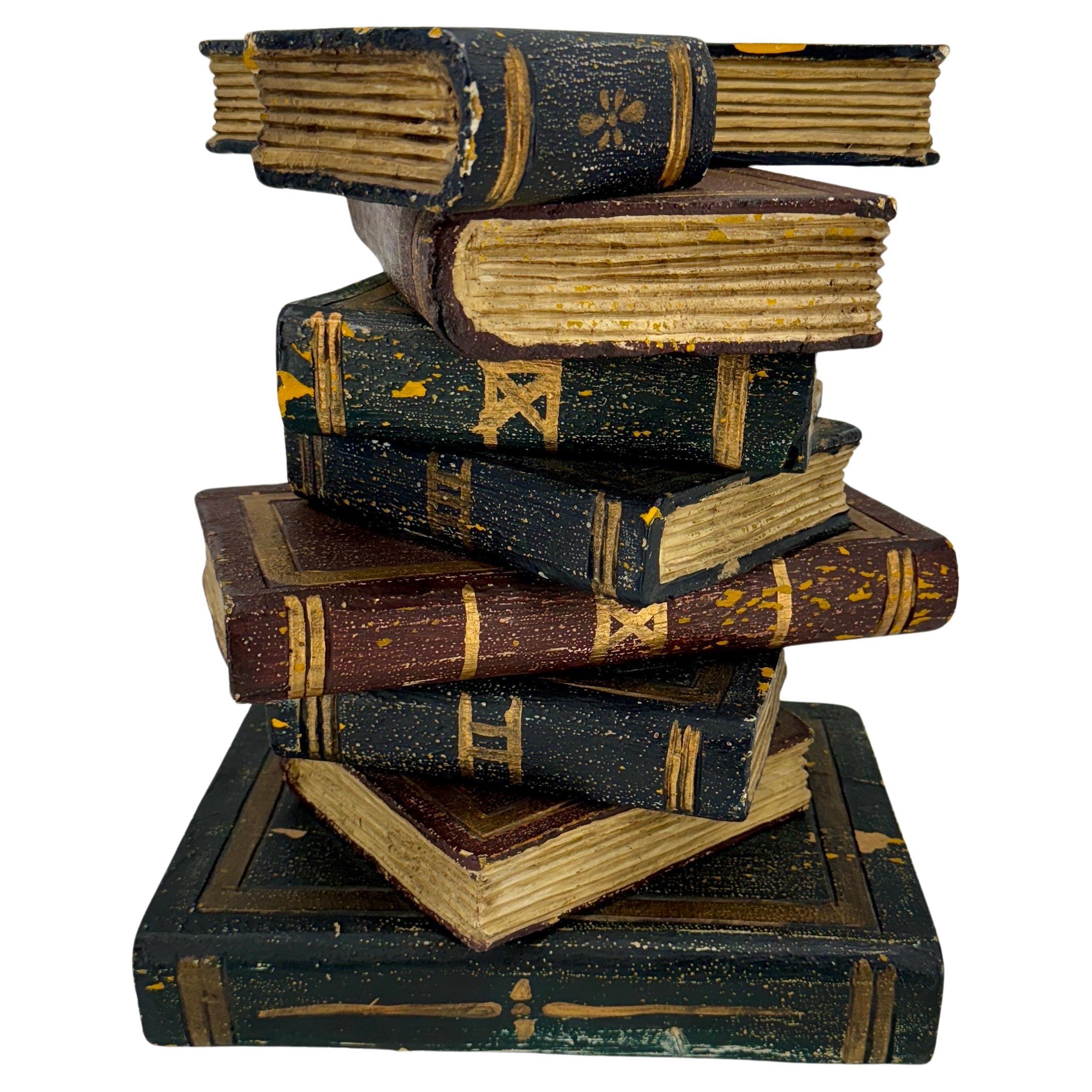  Faux Sculpture of Stacked Books Wood Side Table