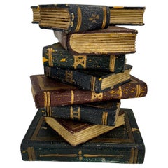Vintage  Faux Sculpture of Stacked Books Wood Side Table