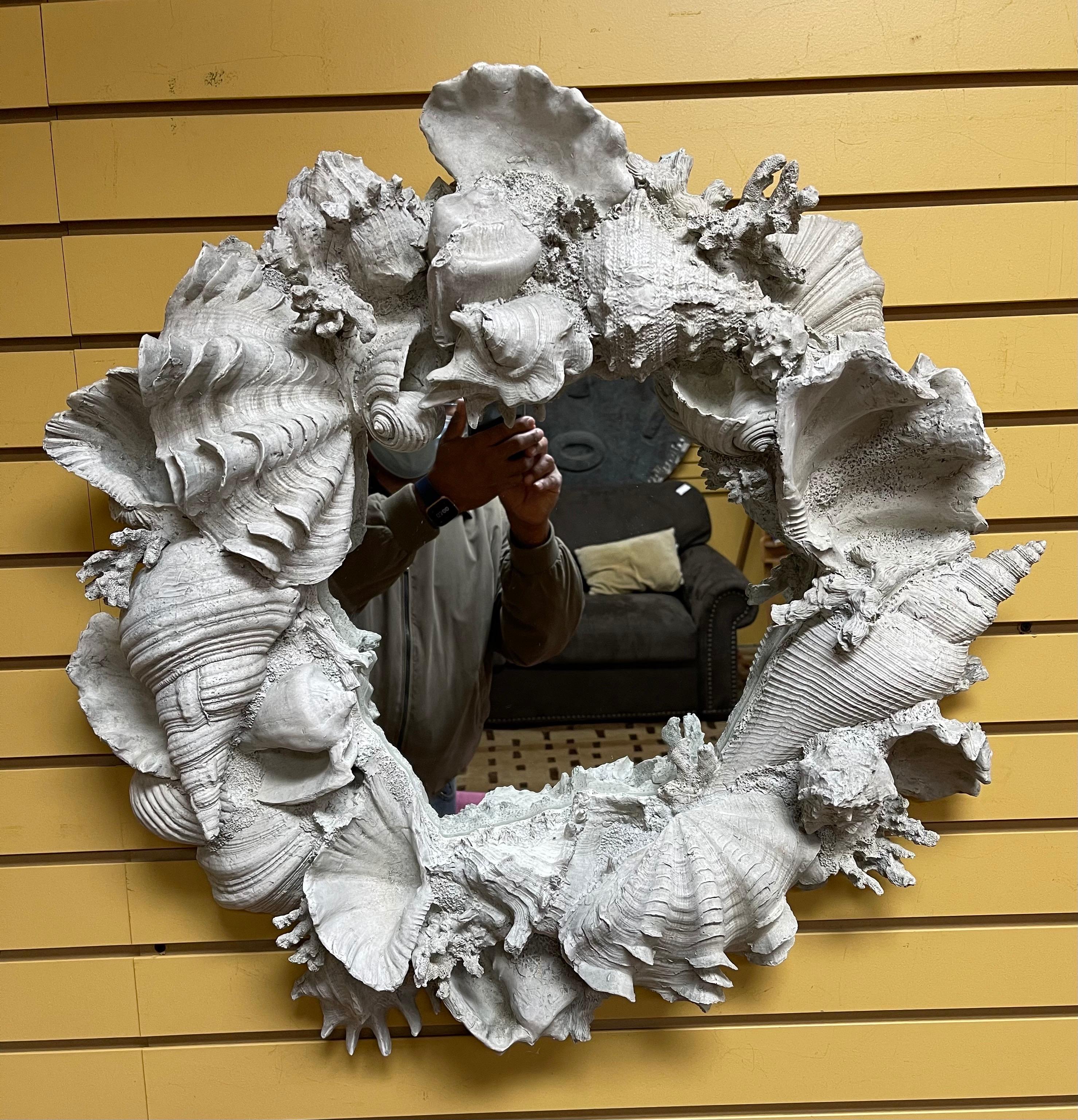 Contemporary Faux Seashell Encrusted Mirror in Molded Fiberglass