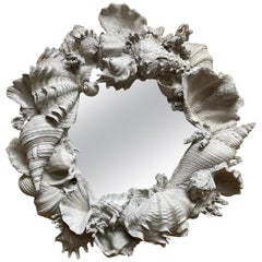 Faux Seashell Encrusted Mirror in Molded Fiberglass