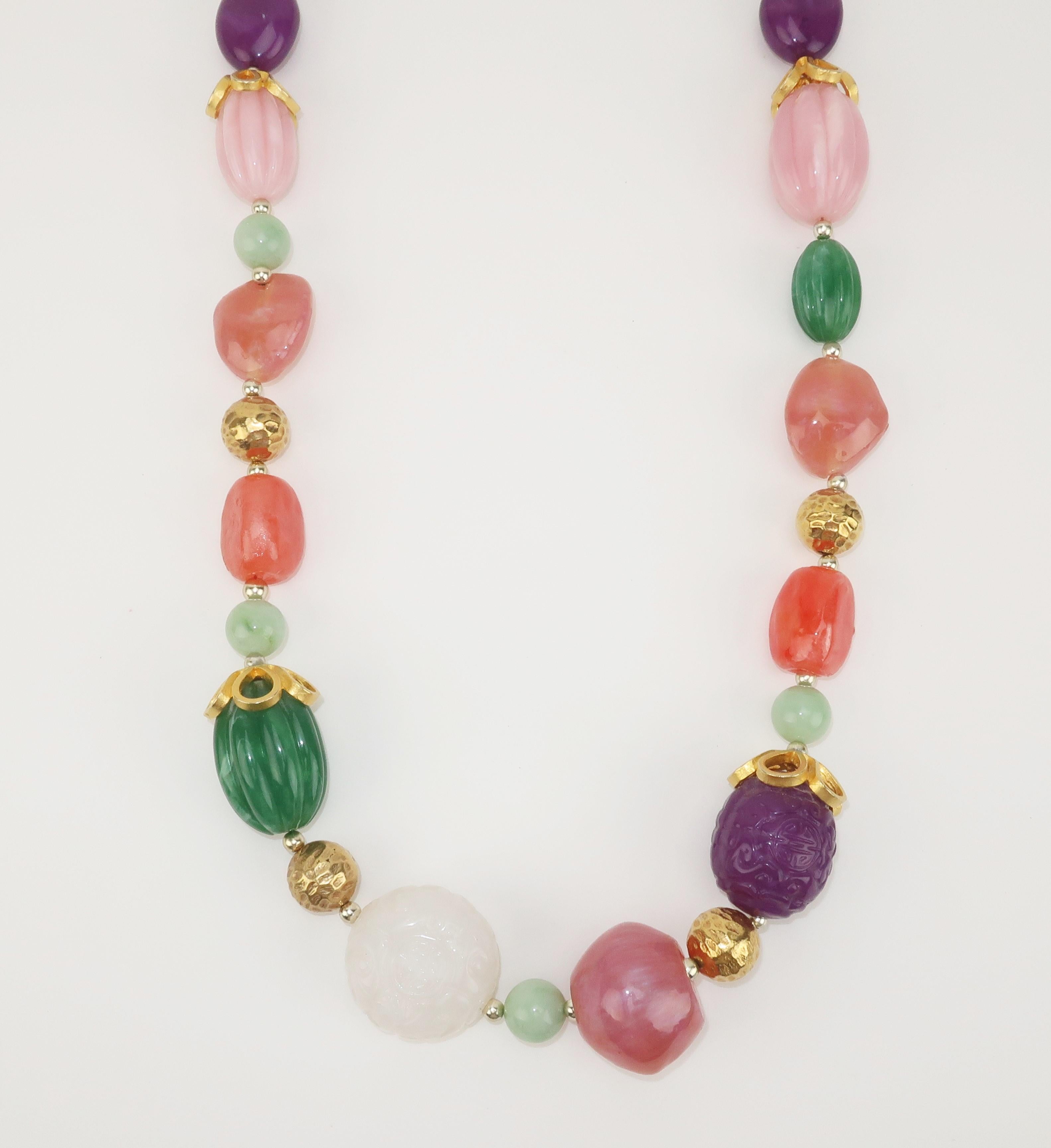 Modern Faux Semi Precious Stone Resin Necklace, 1980's For Sale