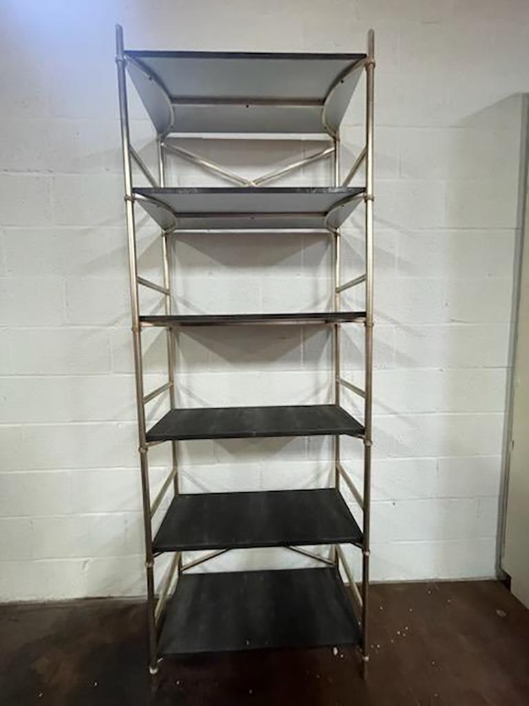 Faux Shagreen 6 Shelf Bookcase / Etagere In Good Condition For Sale In Dallas, TX
