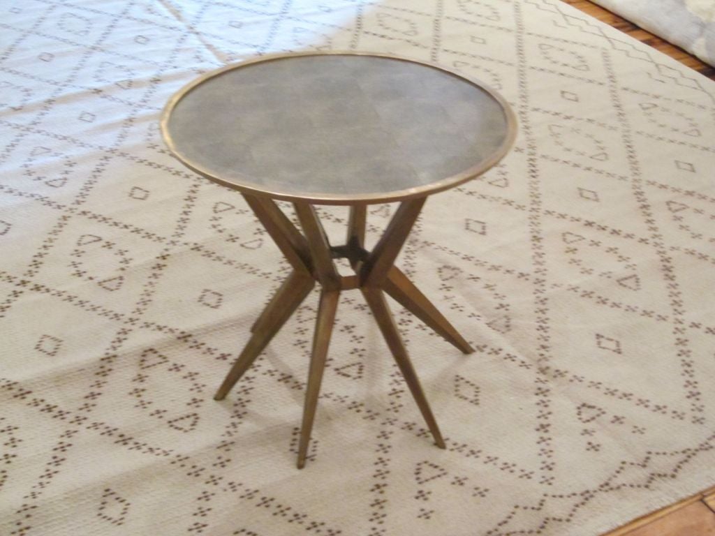 Faux Shagreen and Brass Round Cocktail or Side Table, Contemporary In New Condition In New York, NY