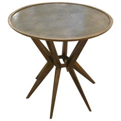 Faux Shagreen and Brass Round Cocktail or Side Table, Contemporary