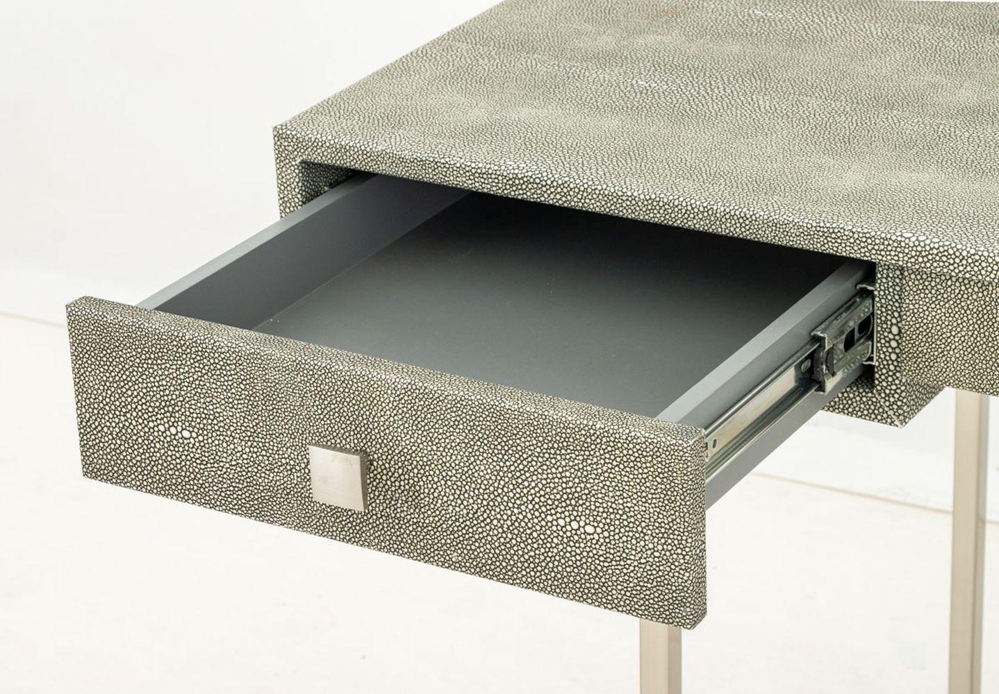 Moderno Faux Shagreen and Chrome Desk in vendita