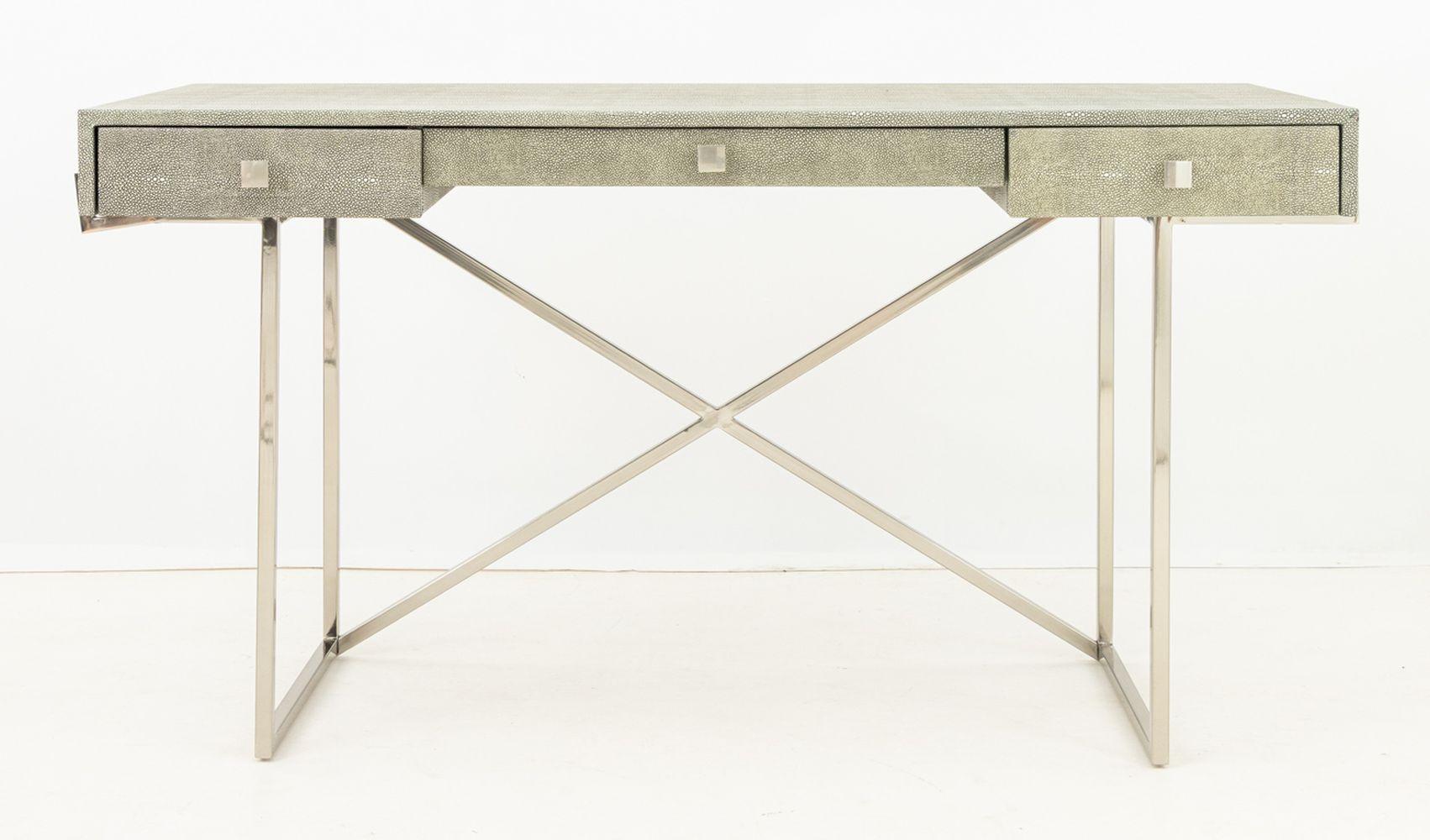 Faux Shagreen and Chrome Desk In condizioni buone in vendita a Astoria, NY
